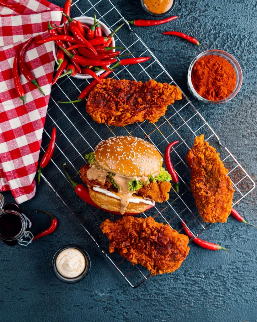 Chicken sandwich overhead - illustrative stock photo